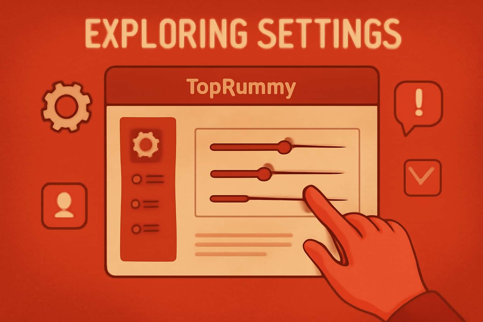 An informational scene featuring settings for TopRummy displayed in a high-tech design.