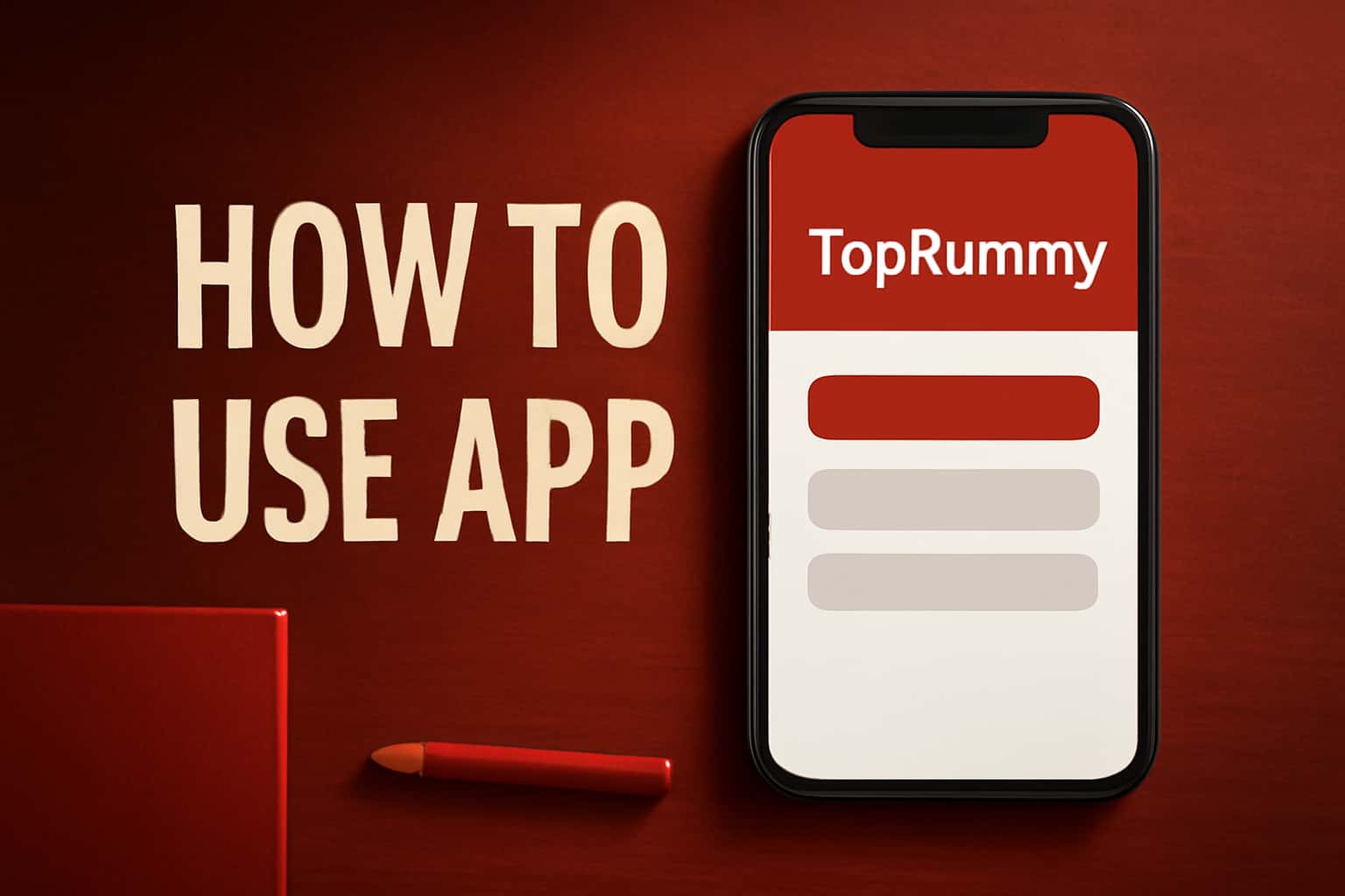 Informational scene illustrating the usage of the TopRummy app.