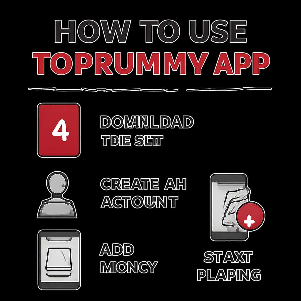 Diagram explaining the features of the TopRummy app.