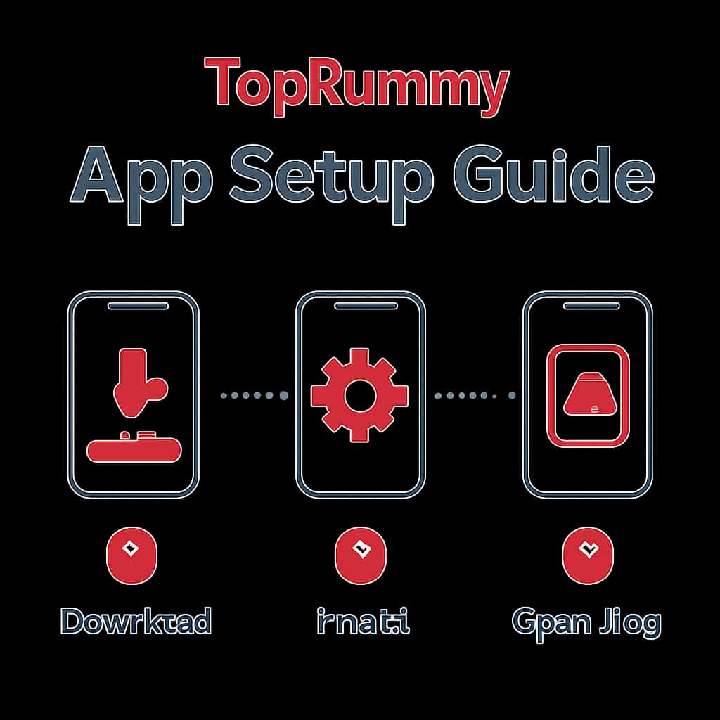Illustration detailing steps in the TopRummy App Setup Guide.