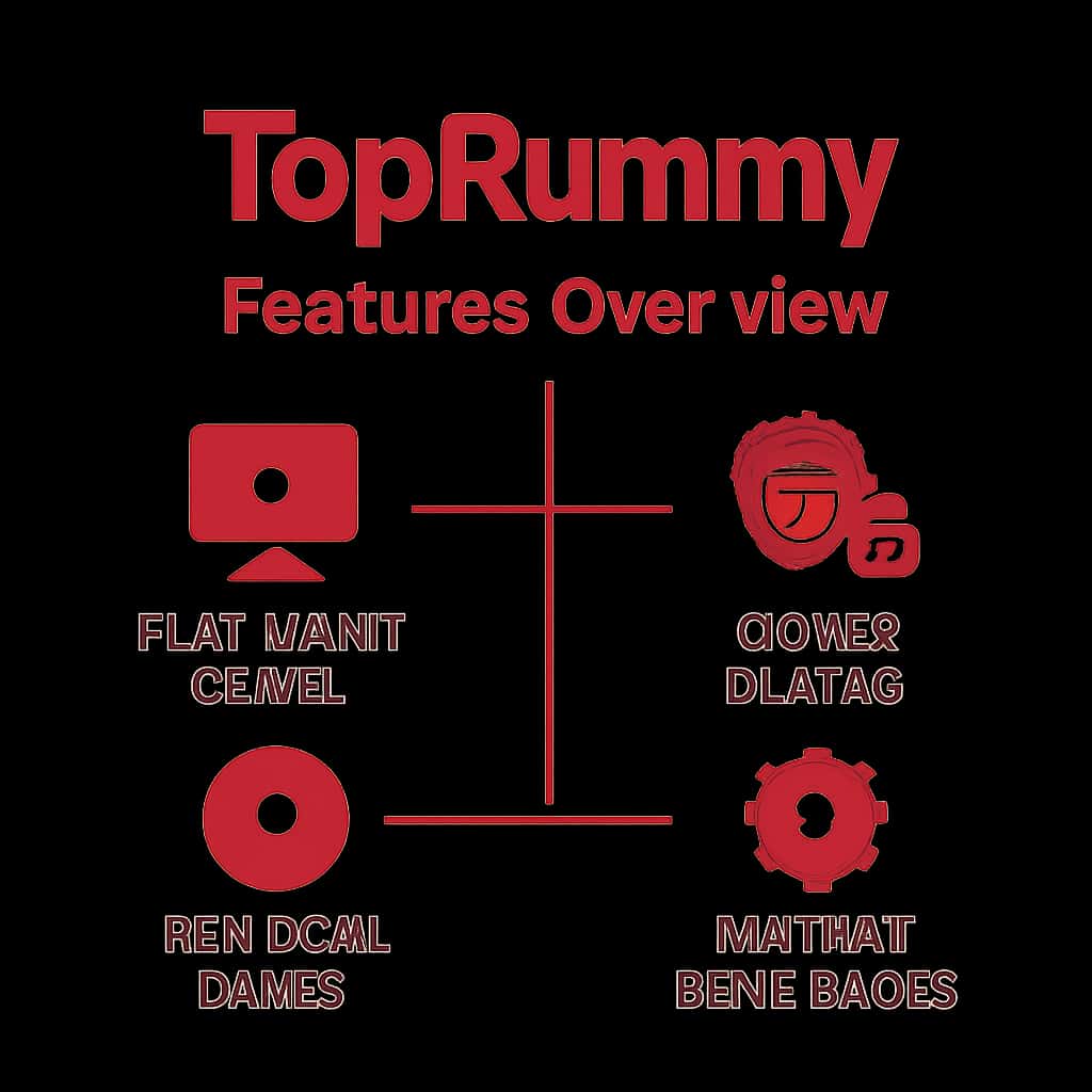 Diagram explaining TopRummy Features Overview.