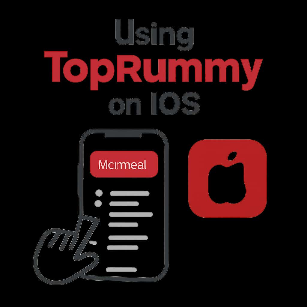 An illustration explaining the app setup process for TopRummy on iOS.